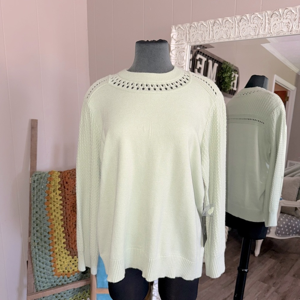 Cyrus • Light Green Crochet Trim Sweater